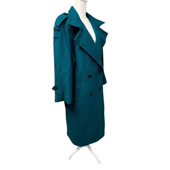 Vintage International Scene Teal Double Breasted Wool Trench Coat Size 11 / 12 - Picture 7 of 15
